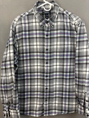 Lands End Flannel Shirt Men XL Gray Red Blue Black Plaid 17-17.5 Traditional Fit - Image 1 of 4