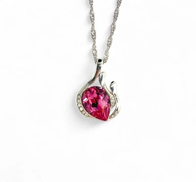 Eccentric Fuchsia Pink Drop Swarovski Elements Crystal Necklace 18K Gold Plated - Image 1 of 4