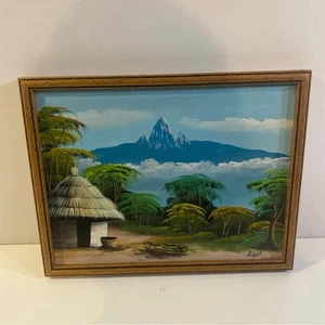 Dipinto olio su tela tropicale firmato con cornice vintage firmato "Leghe" misura 14x18" - Foto 1 di 11