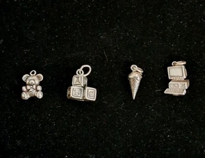 Sterling Silver 925 Charms Lot Of 4 Bear, Blocks, Ice Cream, Computer - Picture 1 of 3