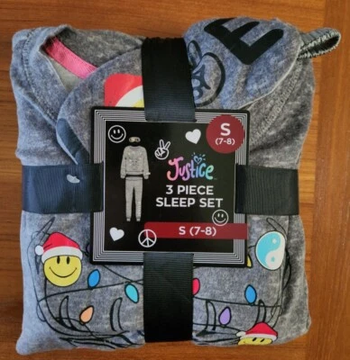 Justice Girls 7-8 10 16-18 Holiday Pajama Set 3 PIECES Christmas Gray #32123 - Image 1 of 4