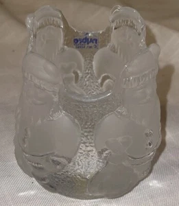 VTG Nybro Christmas Santa Votive Holder Frosted Heavy Glass Handmade Sweden - Picture 1 of 11