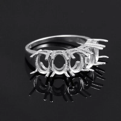 Semi Mount Ring 925 Sterling Silver Tennis Ring Stone Size 7X5 MM Oval 5 Piece  - Image 1 of 4