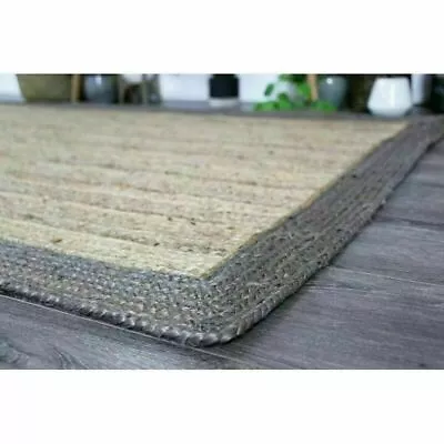 Rug Jute Rectangle Beige with Gray Hand Braided Farmhouse Area Rug Rustic Look - Image 1 of 4