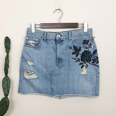 RAG & BONE Women's Size 29 Dive Denim Floral Ramona Embroidery Mini Jean Skirt - Image 1 of 4