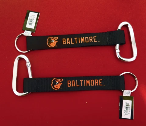 TWO (2) BEAUTIFUL AND HANDY, BALTIMORE ORIOLES  CARABINER KEYCHAINS FROM AMINCO Cover