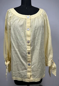 NWT MAX STUDIO  Women’s 3/4 Sleeve Button Up Shirt Blouse Yellow Size M $88 - Picture 1 of 15