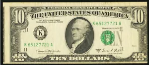 US Faulty Alignment Skewed Face Printing Error $10 1969C Federal Reserve. VF - Picture 1 of 2