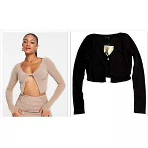 Naked Wardrobe long sleeve open cropped top cardigan Women Size XS Black NEW coq - Picture 1 of 8