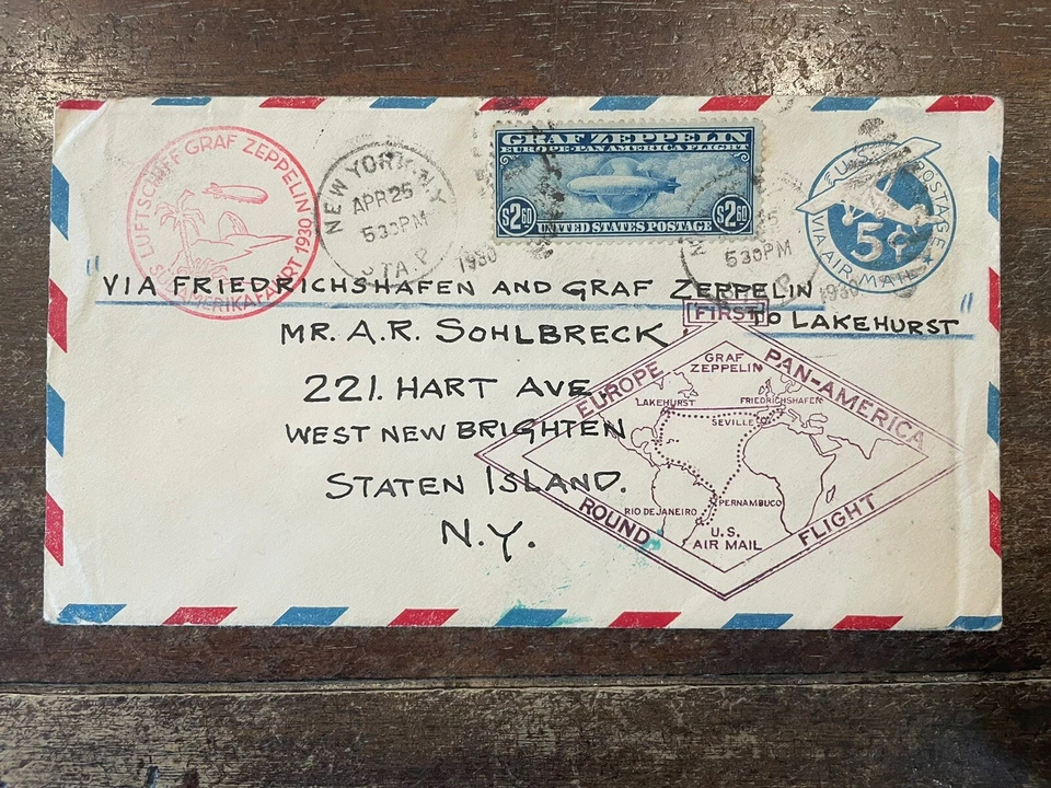 US Stamps #C15 $2.60 Graf Zeppelin APRIL 25 1930 Air Mail BEAUTIFUL PIECE - Image 1 of 2