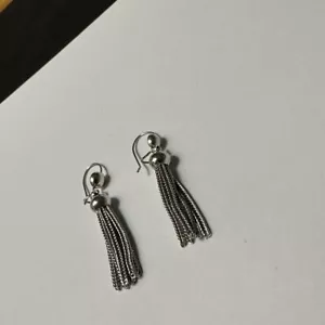 Vintage Monet Tassel Dangle Drop Earrings Silver Tone Pierced - Picture 1 of 6