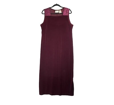 Kathie Lee Maxi Dress Velvet Size L 12 Red Grunge Whimsical Gothic Vintage Midi - Image 1 of 4