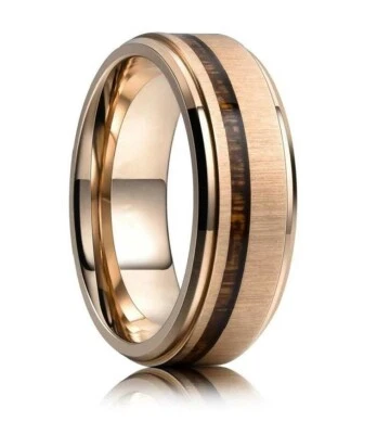 Anillo Landon - Acero inoxidable cepillado con incrustación de madera de koa Foto 1 de 4