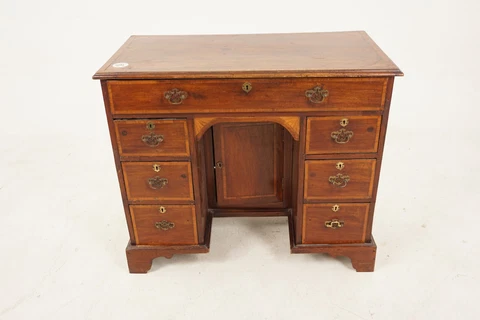 Georgian Inlaid Walnut Writing Desk, Kneehole Desk, Scotland 1820, H516 Cover