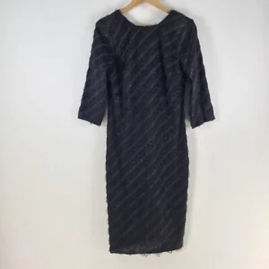 Masquerade Vintage dress womens 10 black pencil midi striped 3/4 sleeve 111139 - Picture 1 of 10