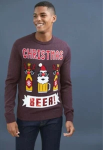MEN'S BEER/CHEER CHANGEABLE SEQUIN CHRISTMAS JUMPER SWEATER - SIZE 2XL - Picture 1 of 3