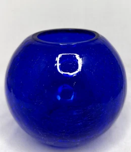 Vintage Kobaltblau Crackle Glas 5,5" Kugel Vase - Bild 1 von 6