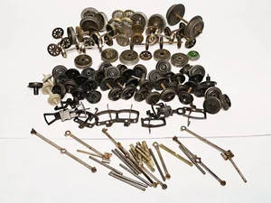 LARGE LOT TRAIN WHEELS, COUPLINGS & BITS AND PIECES PLUS 2 VINTAGE TINS - Picture 1 of 18