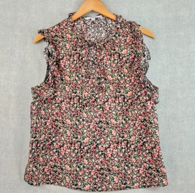 BB Dakota Steve Madden Top Womens Large Bohemian Cotton Floral Ruffle Sleeveless - Image 1 of 4