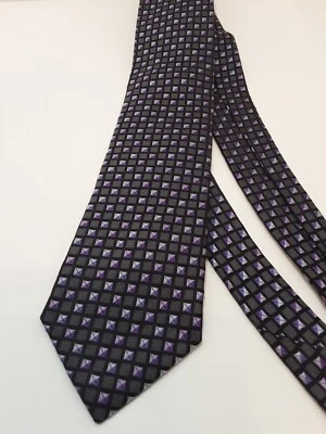 Corbata de cuello Alfani para hombre 60x3 Geo negro y púrpura estampado cuadrados Foto 1 de 4
