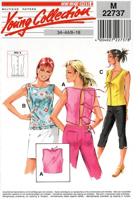 Neue Mode 22737 Sleeveless Tops w Back Ties, Hem & Neck Ruffles Sz 8-18 UNCUT - Image 1 of 4