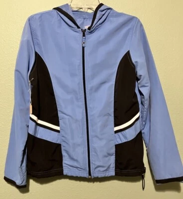 Chaqueta cortavientos azul claro, negra y blanca para jóvenes de manga larga Foto 1 de 4