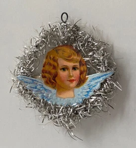 Alter Weihnachtsschmuck Christbaumschmuck Tinsel mit Oblatenbild Engel 4153/22 - Picture 1 of 3