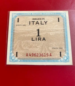 1943 ITALY 1 LIRA ALLIED MILITARY CURRENCY NOTE UNCIRCULATED - Picture 1 of 2