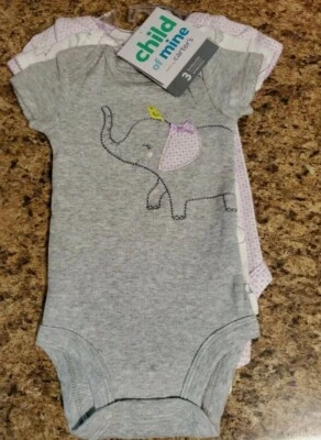 Child of Mine~Juego de 3 body elefante púrpura manga corta para niñas recién nacidas Foto 1 de 4