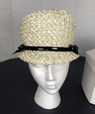 Sombrero de Paja Vincent De Koven Años 60 Burbuja Negro Blanco Banda Original Mod Foto 1 de 4
