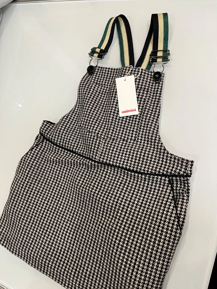 catimini девочек джемпер платье размер 4 черный/белый gingham с многоцветными ремнями  - Изображение 1 из 3