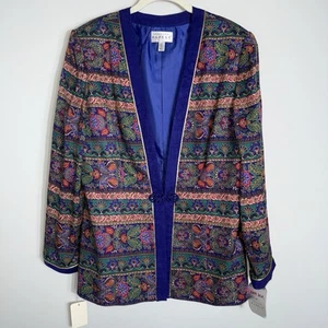 Adrianna Papell Vintage 100% Silk Jacket Blazer-Jewel Tones-Size 14-NWT - Picture 1 of 10