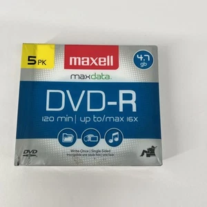 Maxell Maxdata DVD-R 4.7GB 16X 5 pack Slimline Jewel Cases Write Once 120 min - Picture 1 of 2