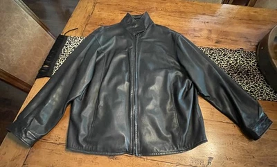 NORDSTROM HALOGEN LEATHER BLACK JACKET COAT XL LINED POCKETS ZIP LIGHTWEIGHT - Image 1 of 4