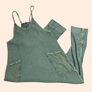 Free People One Frankie Waffle Jumpsuit Green - Picture 1 of 5