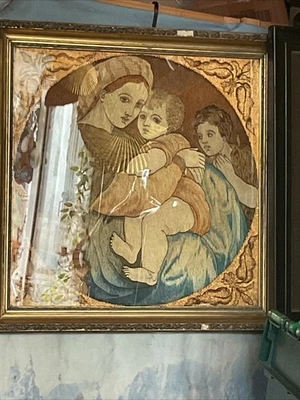 Punta de aguja de seda Raffaello Sanzio Madonna della seggiola oleografia con cornisa Foto 1 de 4