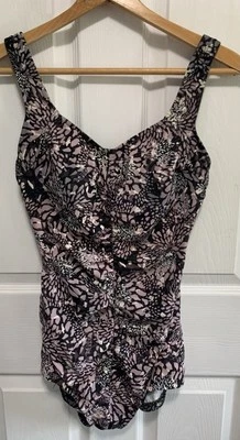 Traje de baño azul floral de una pieza busto acanalado escote corazón talla 12 Foto 1 de 4