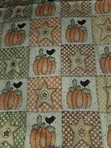 Linda Stubbs Primitive Harvest Cotton Fabric Fall Pumpkins Crow Patchwork 3 YDS - Picture 1 of 3