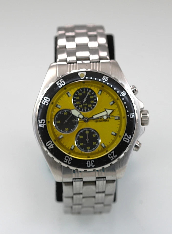 Reloj Hombre Eddie Bauer Plateado Acero Inoxidable Batería Cronógrafo Amarillo 100m Cuarzo Foto 1 de 4