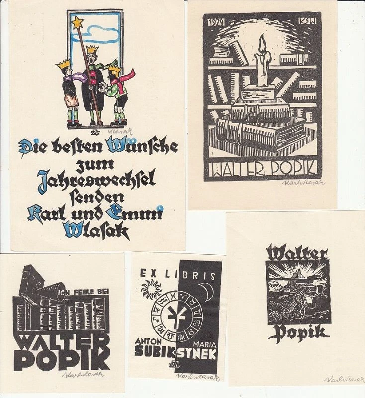 4 Exlibris Bookplate 1 PF Karl Wlasak Konvolut Lot 1 - Bild 1 von 1