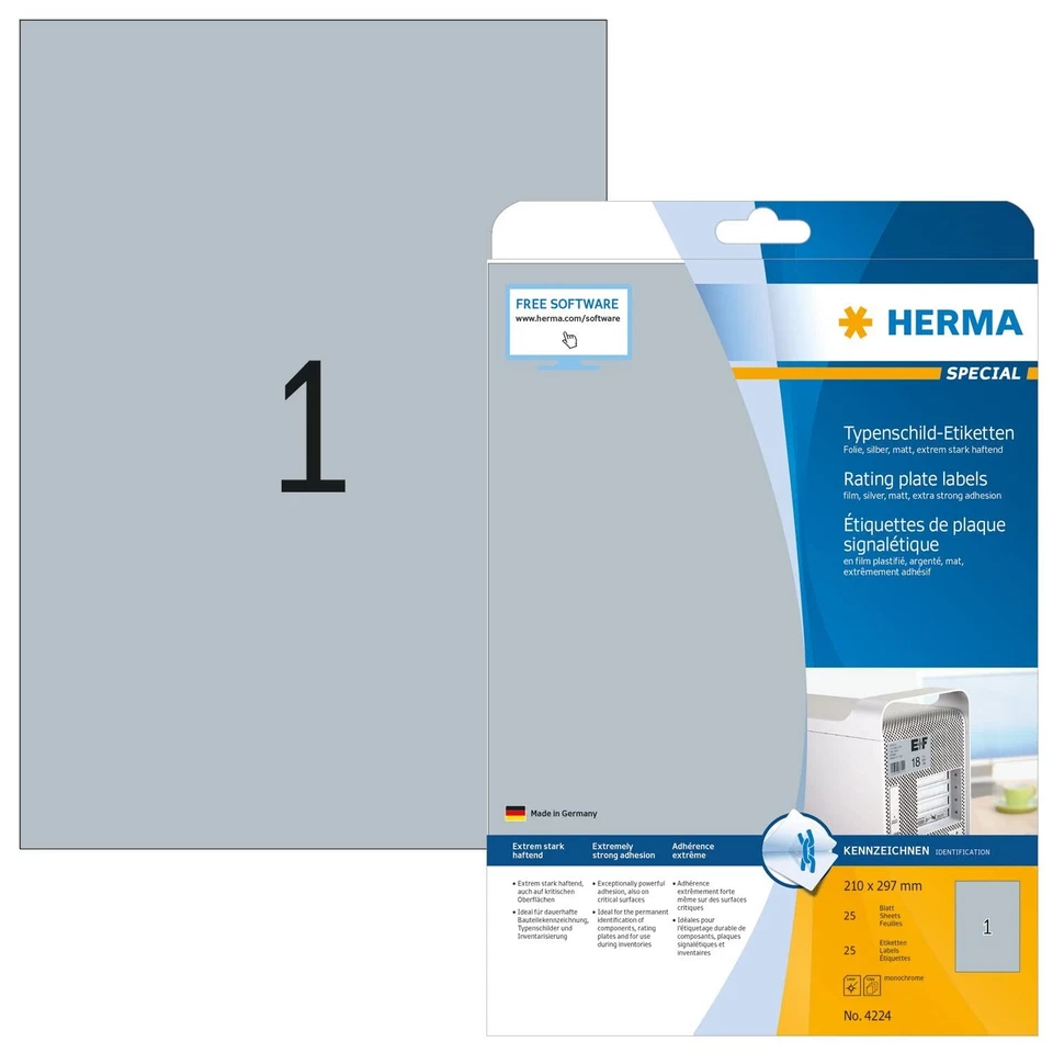 HERMA Extra-Strong Adhesive Silver Heavy Duty Weatherproof Foil Labels, 1 Label  - Image 1 of 4