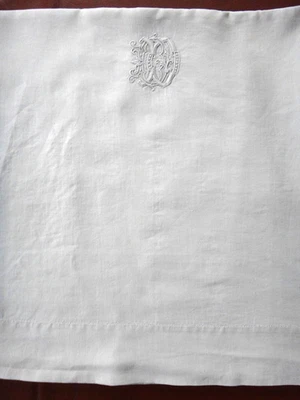 DIMENSION EXCEPTIONNELLE ANCIEN DRAP LIN MONOGRAMME 19ème - 280 x 350 cm - Photo 1/2