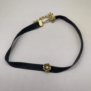 Vintage Choker Necklace Black Satin Ribbon Gold Rose Pearl Accents - Picture 1 of 6