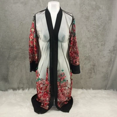 NUEVO CON ETIQUETAS WOWO Kimono de Verano Bordado Floral Malla Cubrir Talla Grande Negro Foto 1 de 4