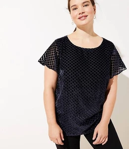 LOFT Plus - Samt Punkte Flatterärmel Top - Größe 16W - blau - Bild 1 von 8