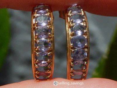 PENDIENTES DE MEDIO ARO DE TANZANITA ORO AMARILLO 14K 8/10 PULGADAS DE ALTO Foto 1 de 4