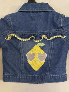 Kinder Place 3T Mädchen Jeansjacke Pailletten Zitrone Herz Sonnenbrille Rüschenbesatz - Bild 1 von 15