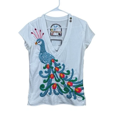 JOYSTICK Johnny Was Large Hand Embroidered Peacock  Top Boho Hippie EUC - Image 1 of 4