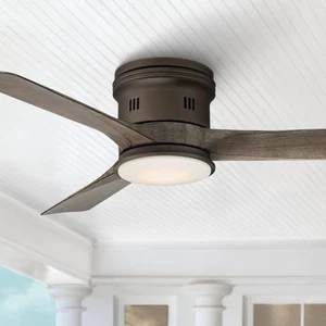 54" Modern Hugger Indoor Outdoor Ceiling Fan Light LED Remote Bronze Opal Patio - Picture 1 of 8