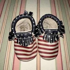 Freshly Picked First Pair Moccasins Flag Soft Sole Baby Leather Shoes Size 2 - Picture 1 of 8